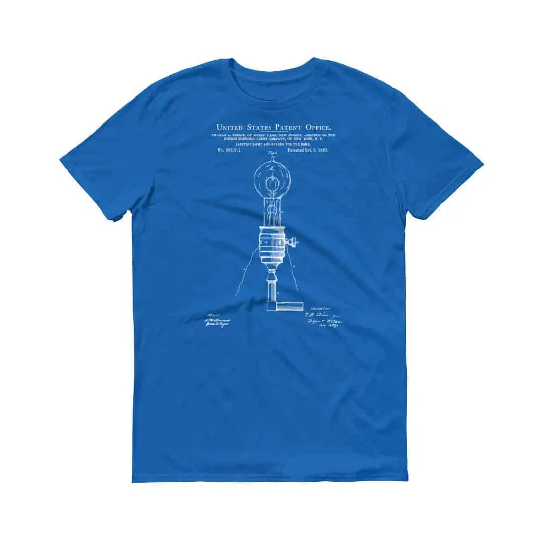 1880 Edison Electric Lamp and Holder Patent T-Shirt - Edison T-Shirt, Edison Lamp, Edison Patent,  Old Patent T-shirt, Light Bulb T-Shirt