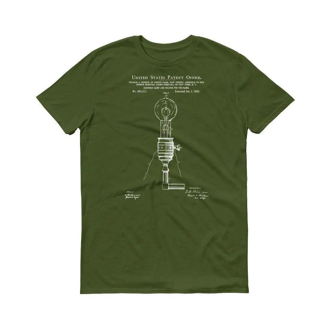 1880 Edison Electric Lamp and Holder Patent T-Shirt - Edison T-Shirt, Edison Lamp, Edison Patent,  Old Patent T-shirt, Light Bulb T-Shirt