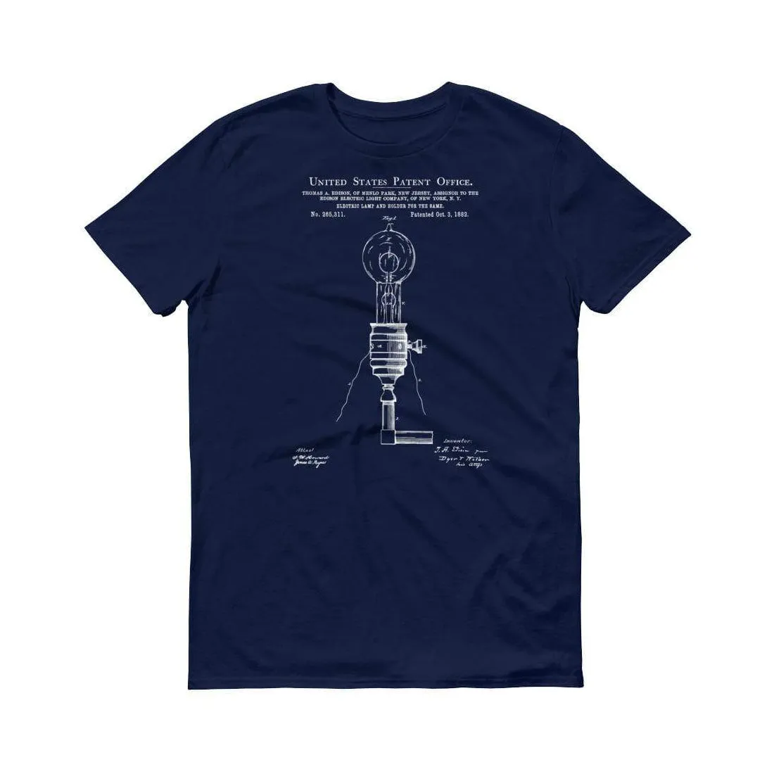 1880 Edison Electric Lamp and Holder Patent T-Shirt - Edison T-Shirt, Edison Lamp, Edison Patent,  Old Patent T-shirt, Light Bulb T-Shirt