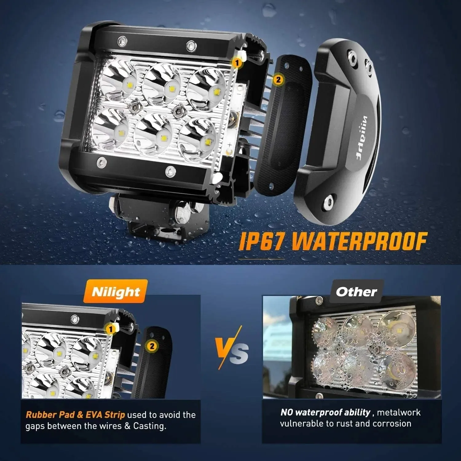 52 Inch Double Row Spot Flood LED Light Bar | 4 Inch 18W Spot LED Pods (Pair) | 16AWG Wire 3Pin Switch | Windshield Frame Mount on Wrangler JK 2007-2017