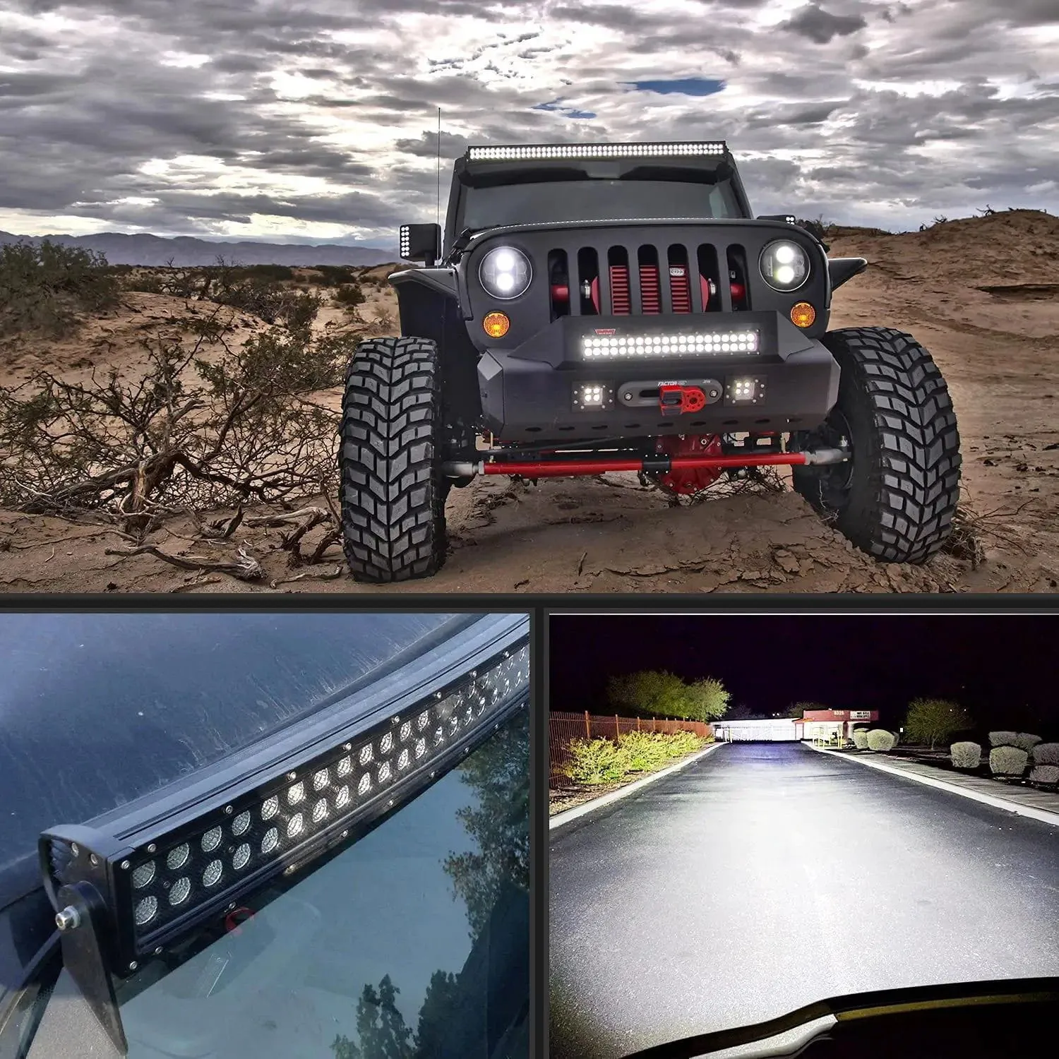 54 Inch 312W Double Row Curved Black Spot Flood LED Light Bar | 14AWG Wire 5Pin Switch