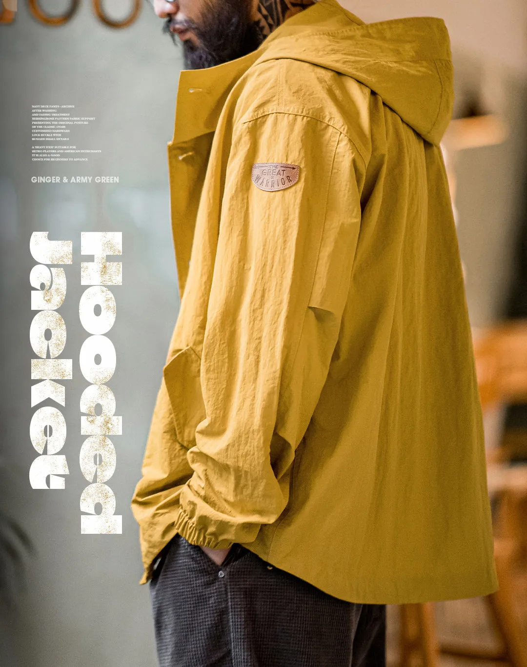 American Retro Pleated Thin Hooded Texture Outdoor Men's Jacket