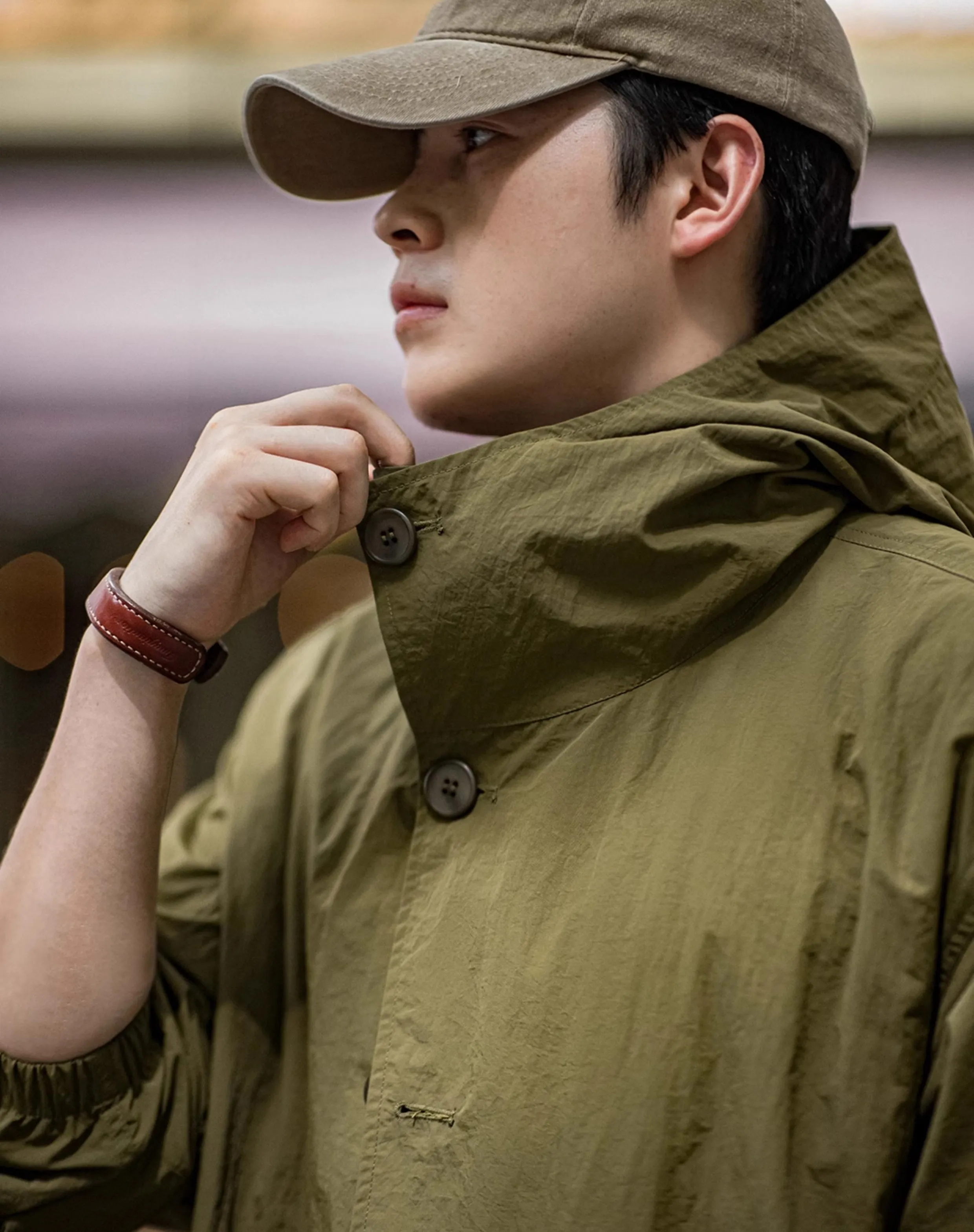 American Retro Pleated Thin Hooded Texture Outdoor Men's Jacket