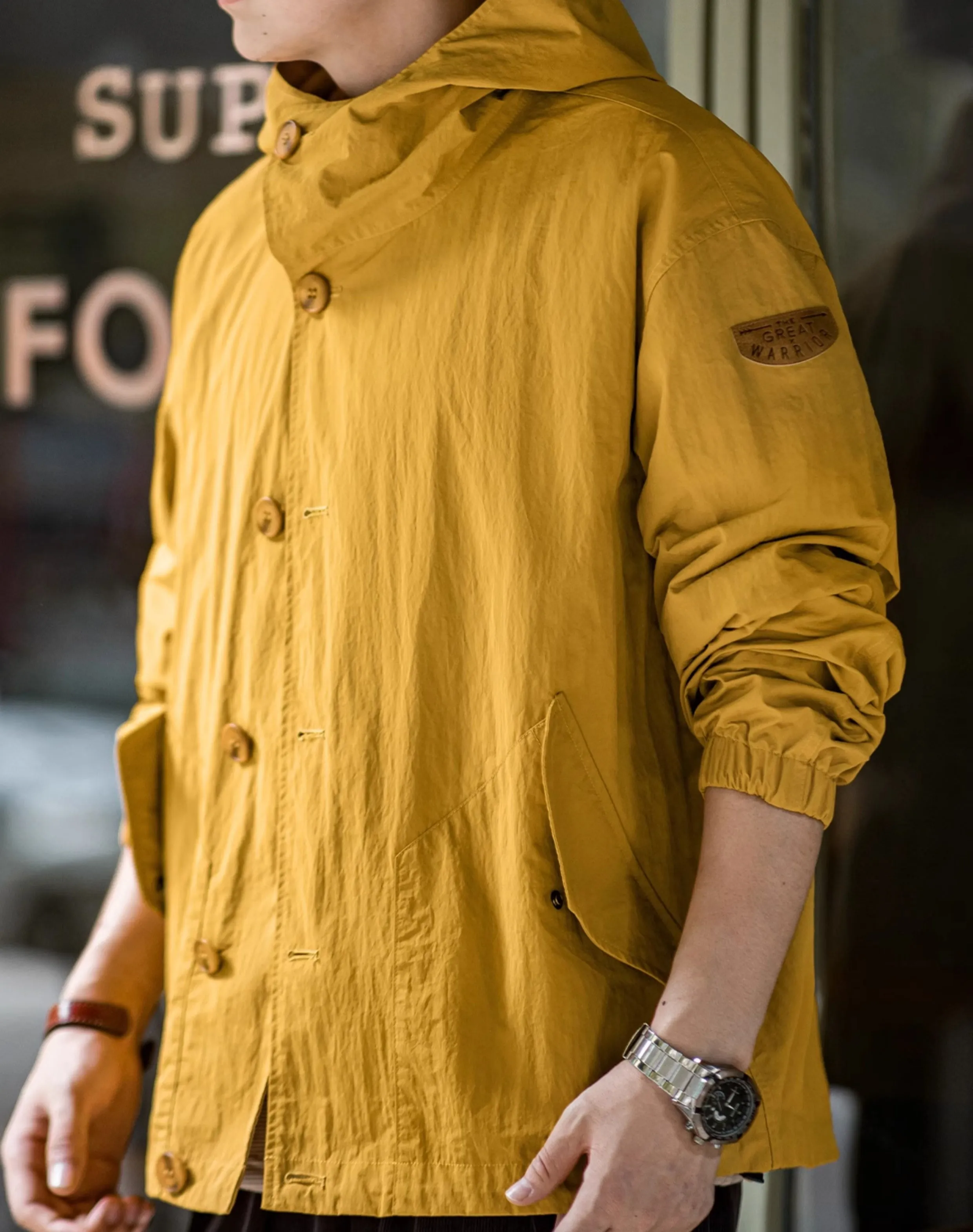 American Retro Pleated Thin Hooded Texture Outdoor Men's Jacket
