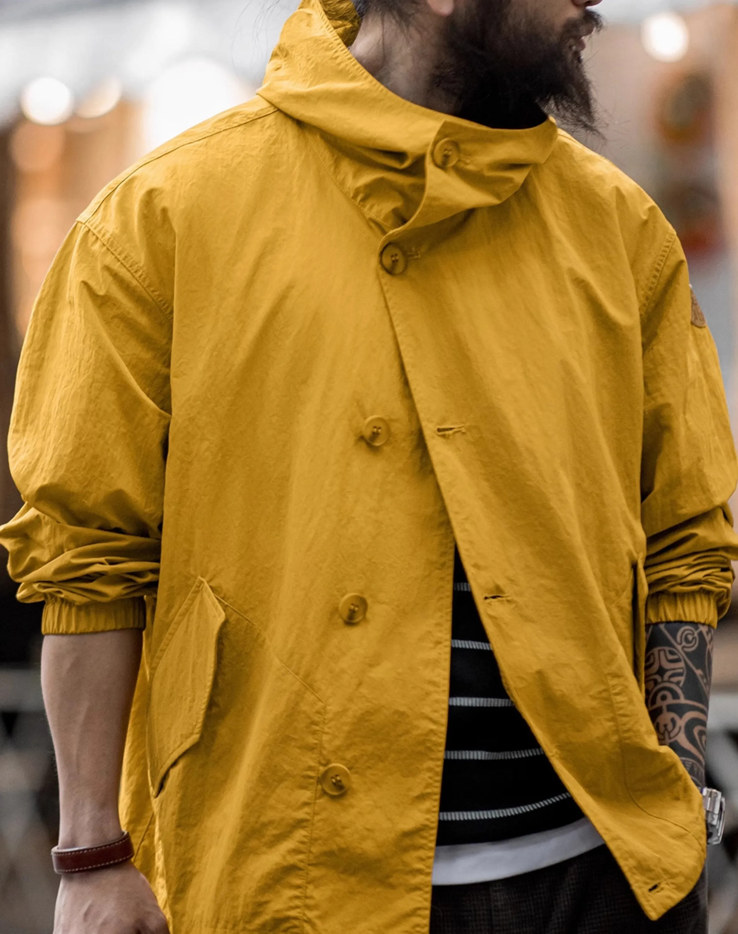 American Retro Pleated Thin Hooded Texture Outdoor Men's Jacket