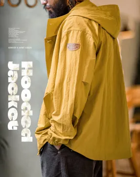 American Retro Pleated Thin Hooded Texture Outdoor Men's Jacket