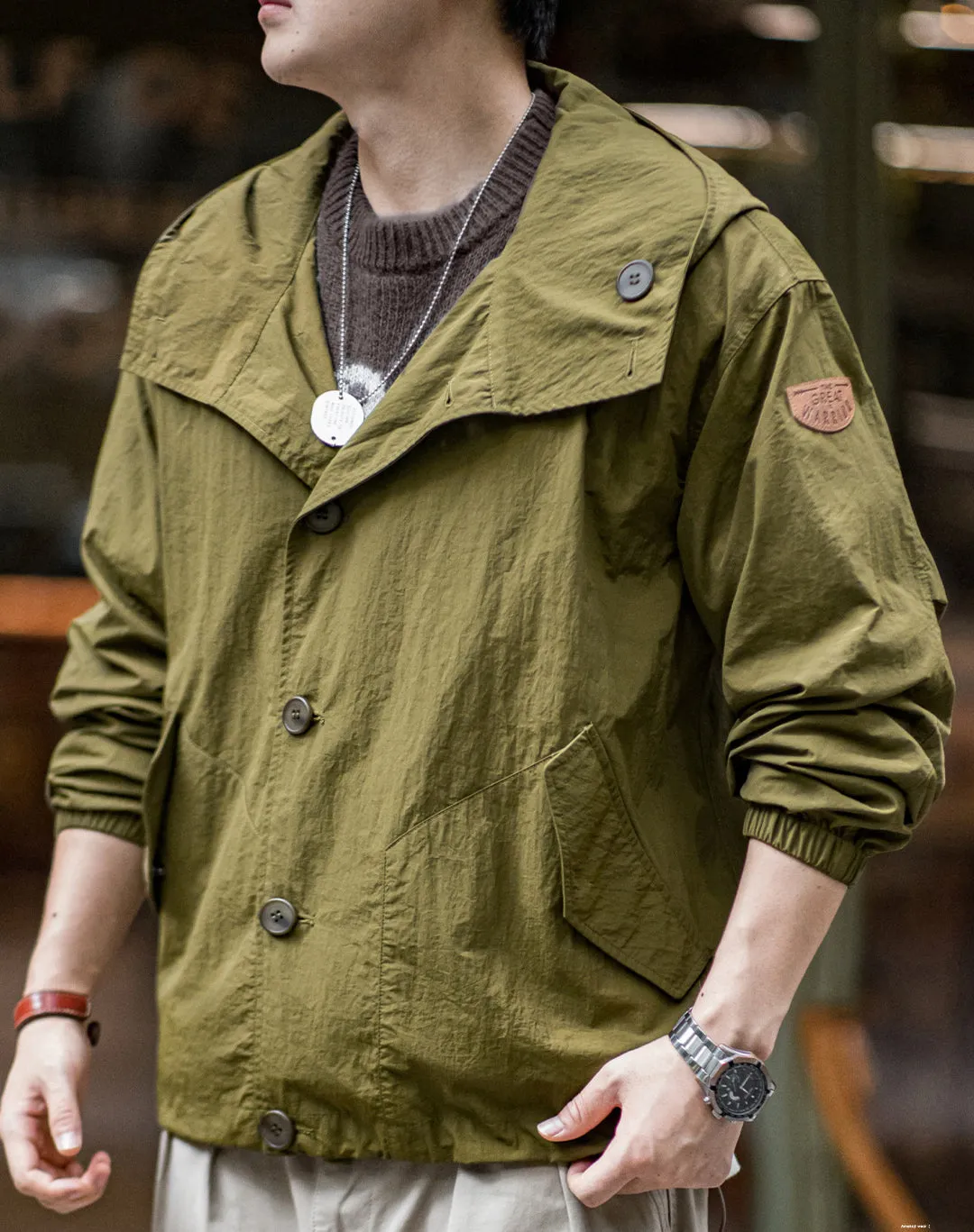 American Retro Pleated Thin Hooded Texture Outdoor Men's Jacket
