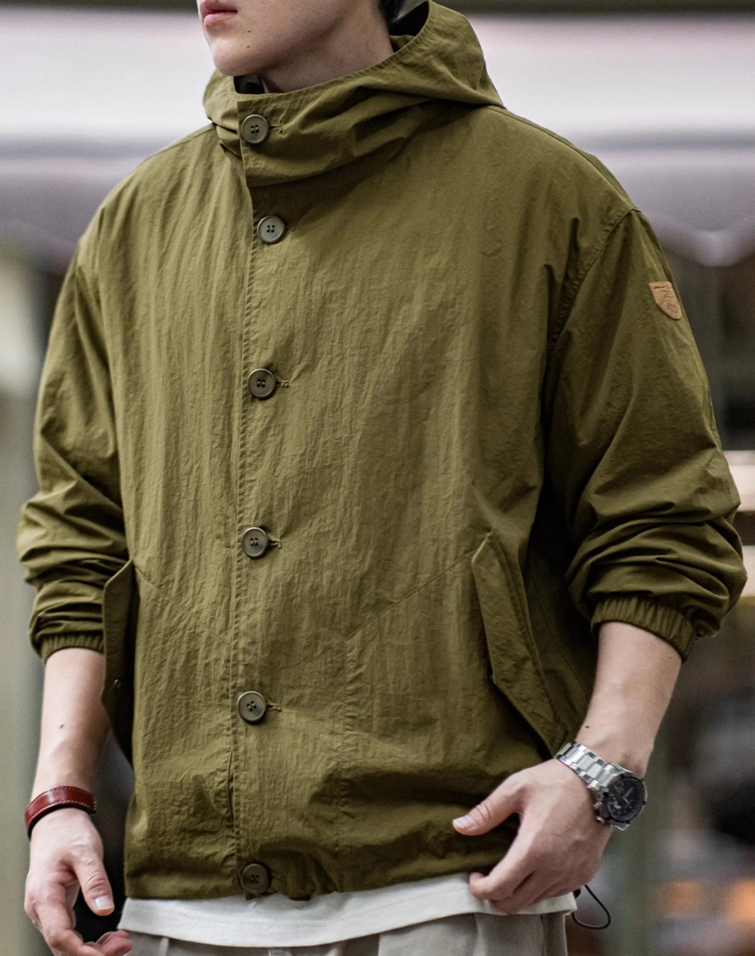 American Retro Pleated Thin Hooded Texture Outdoor Men's Jacket