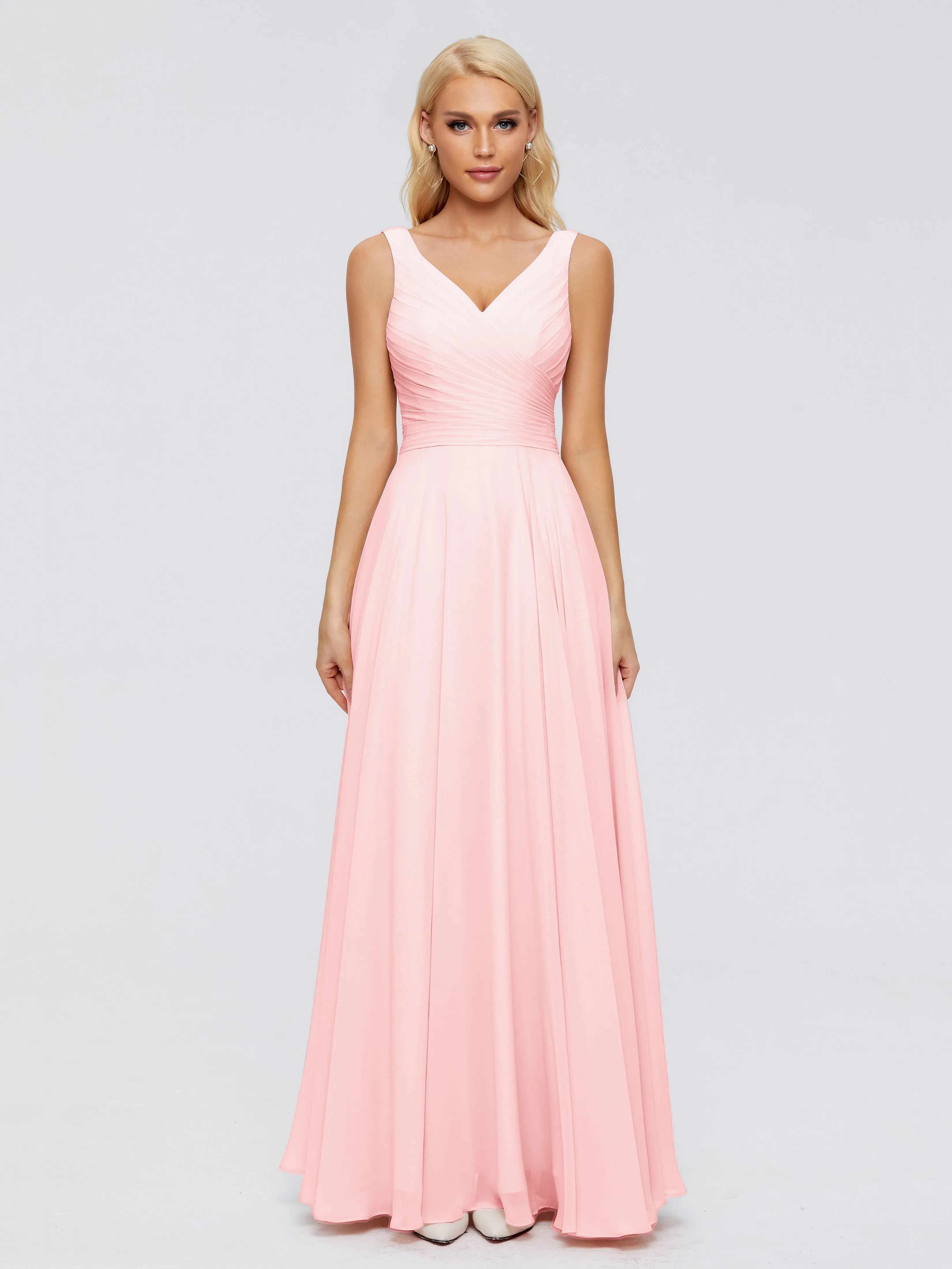 Blush Bridesmaid Gorgeous Chiffon Off The Shoulder Long Bridesmaid Dresses