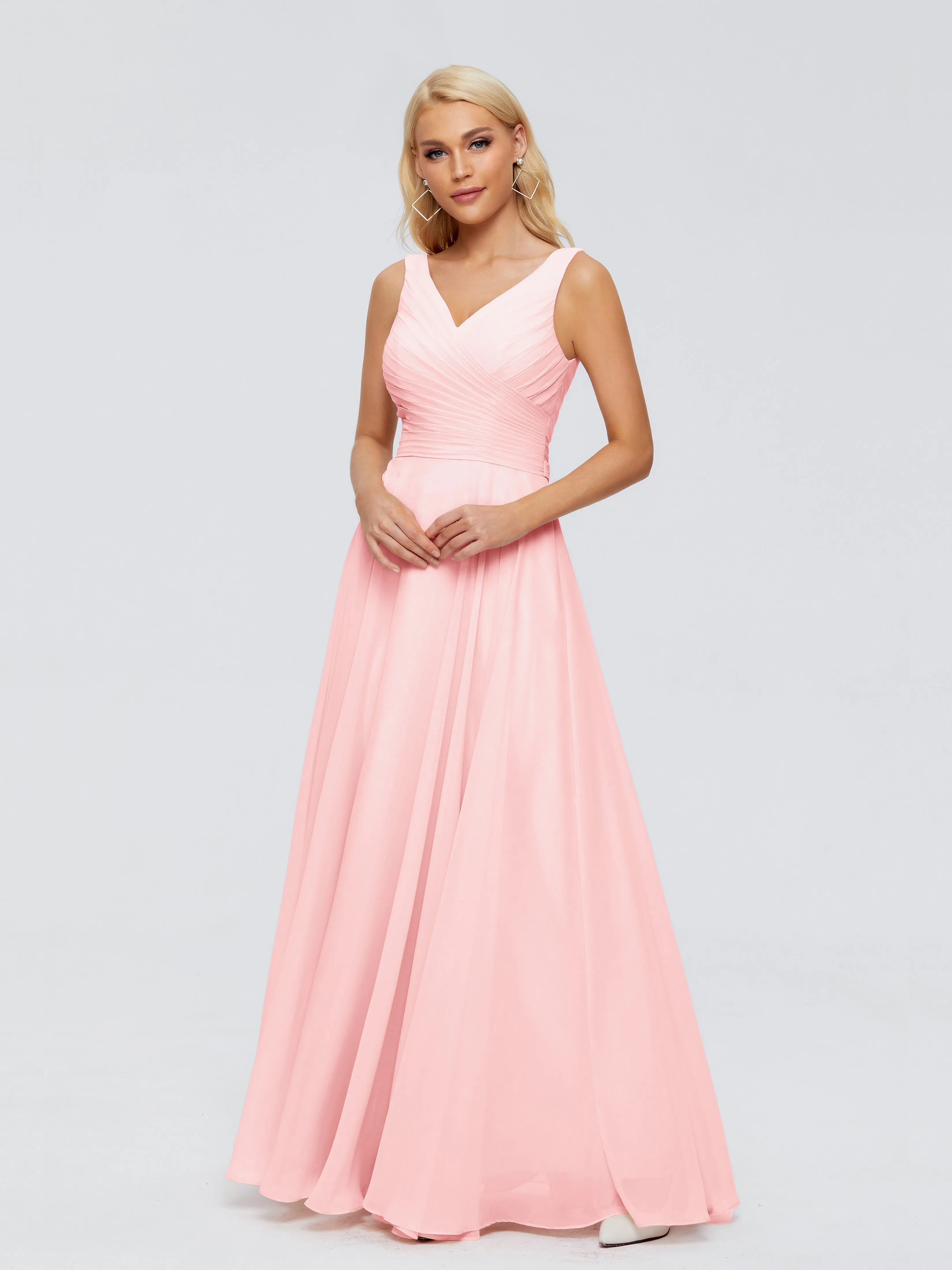 Blush Bridesmaid Gorgeous Chiffon Off The Shoulder Long Bridesmaid Dresses