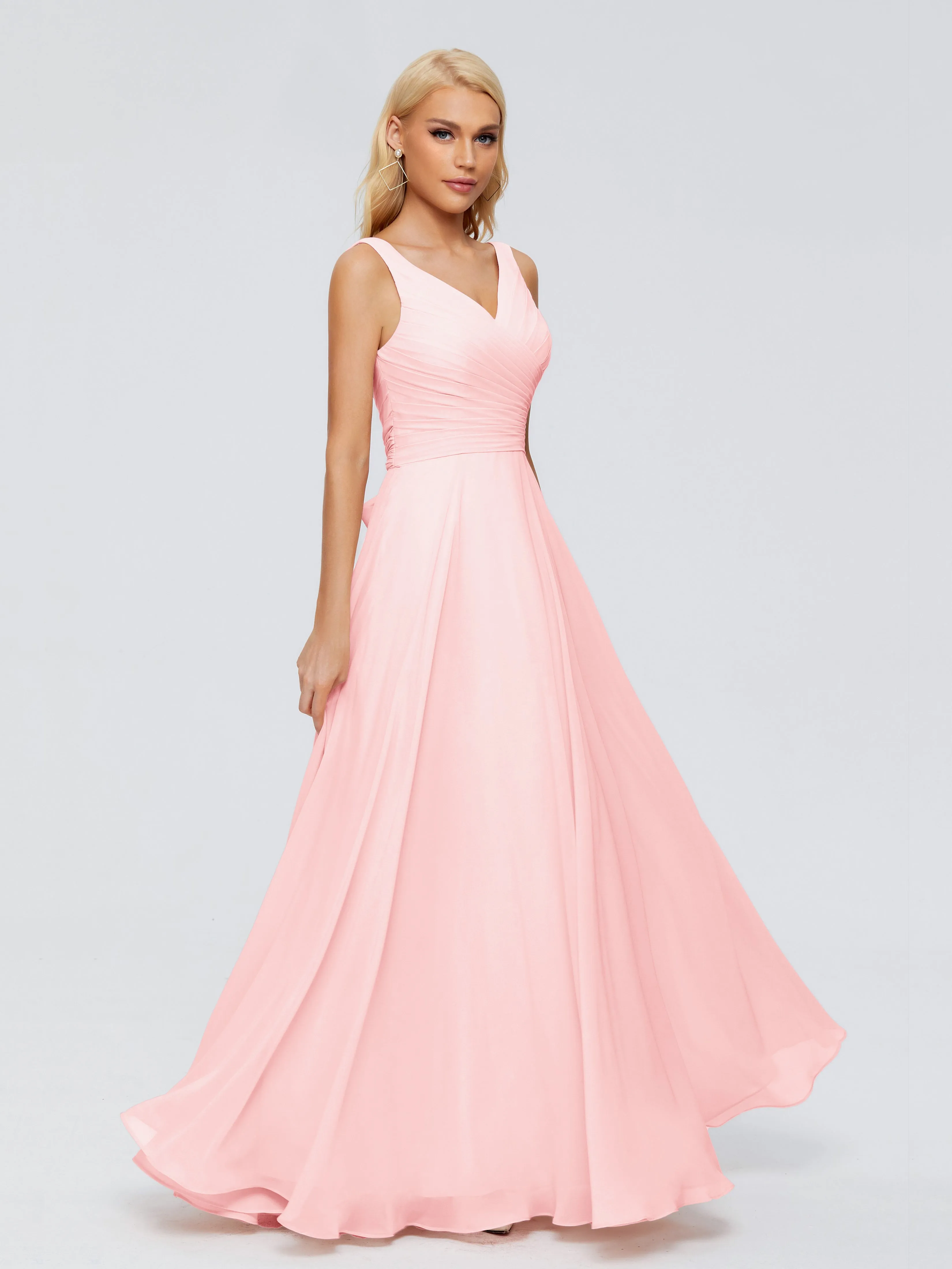 Blush Bridesmaid Gorgeous Chiffon Off The Shoulder Long Bridesmaid Dresses
