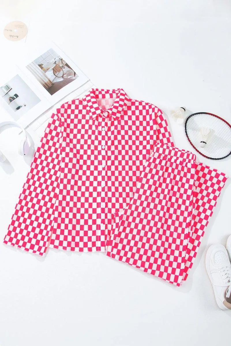 Checkered Button Shirt and Pajama Pant Set