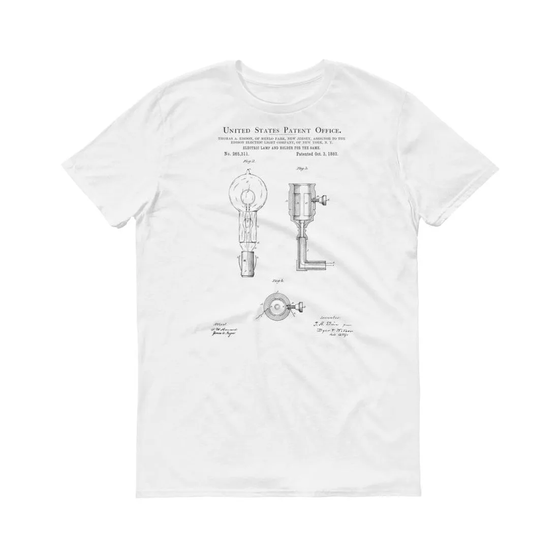 Edison 1882 Electric Lamp Patent T-Shirt - Edison T-Shirt, Edison Lamp, Edison Patent,  Old Patent T-shirt, Light Bulb T-Shirt, Lamp T-Shirt