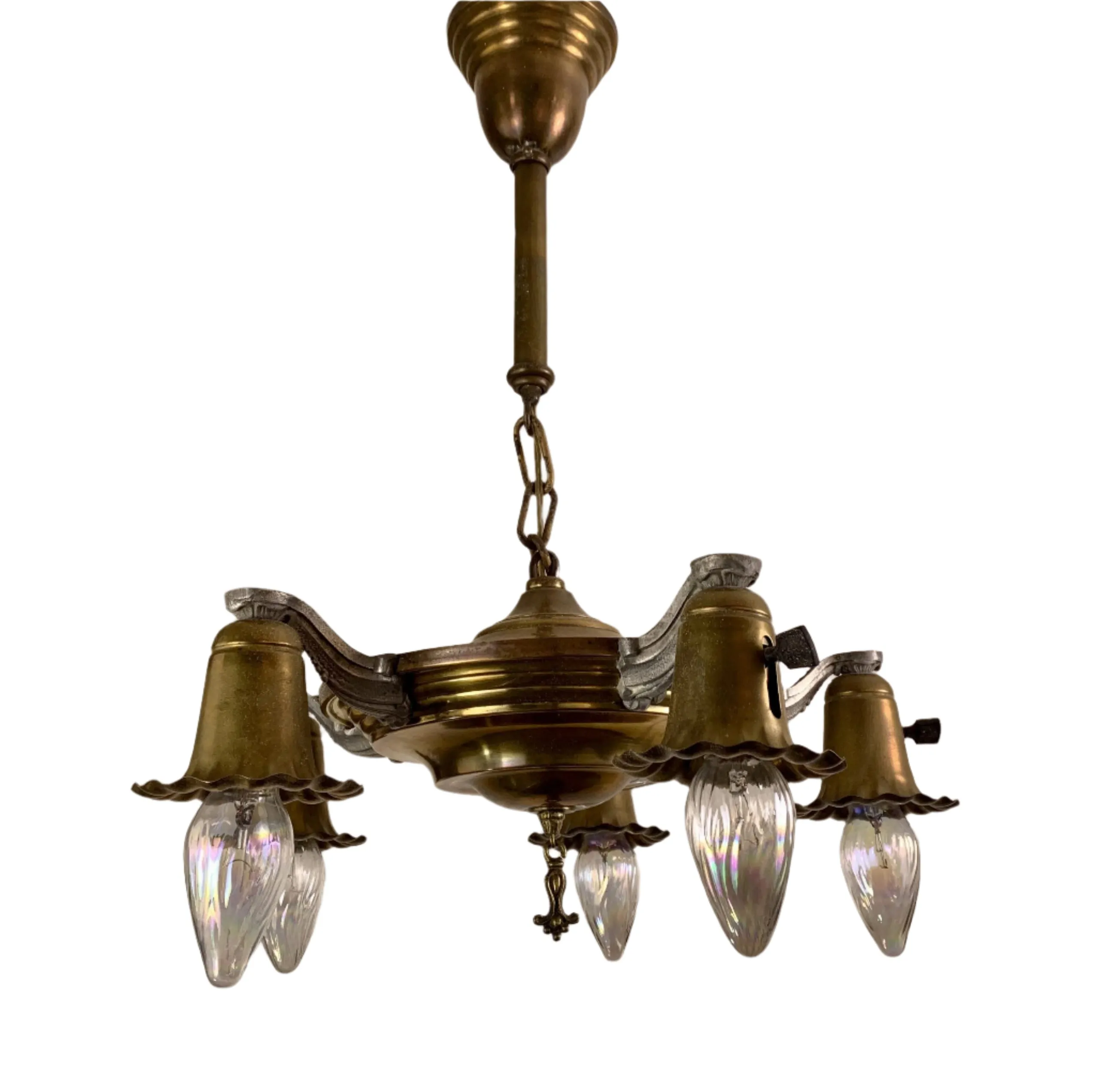 Hanging Light, Chandelier, Brass, Vintage, 4 - Light