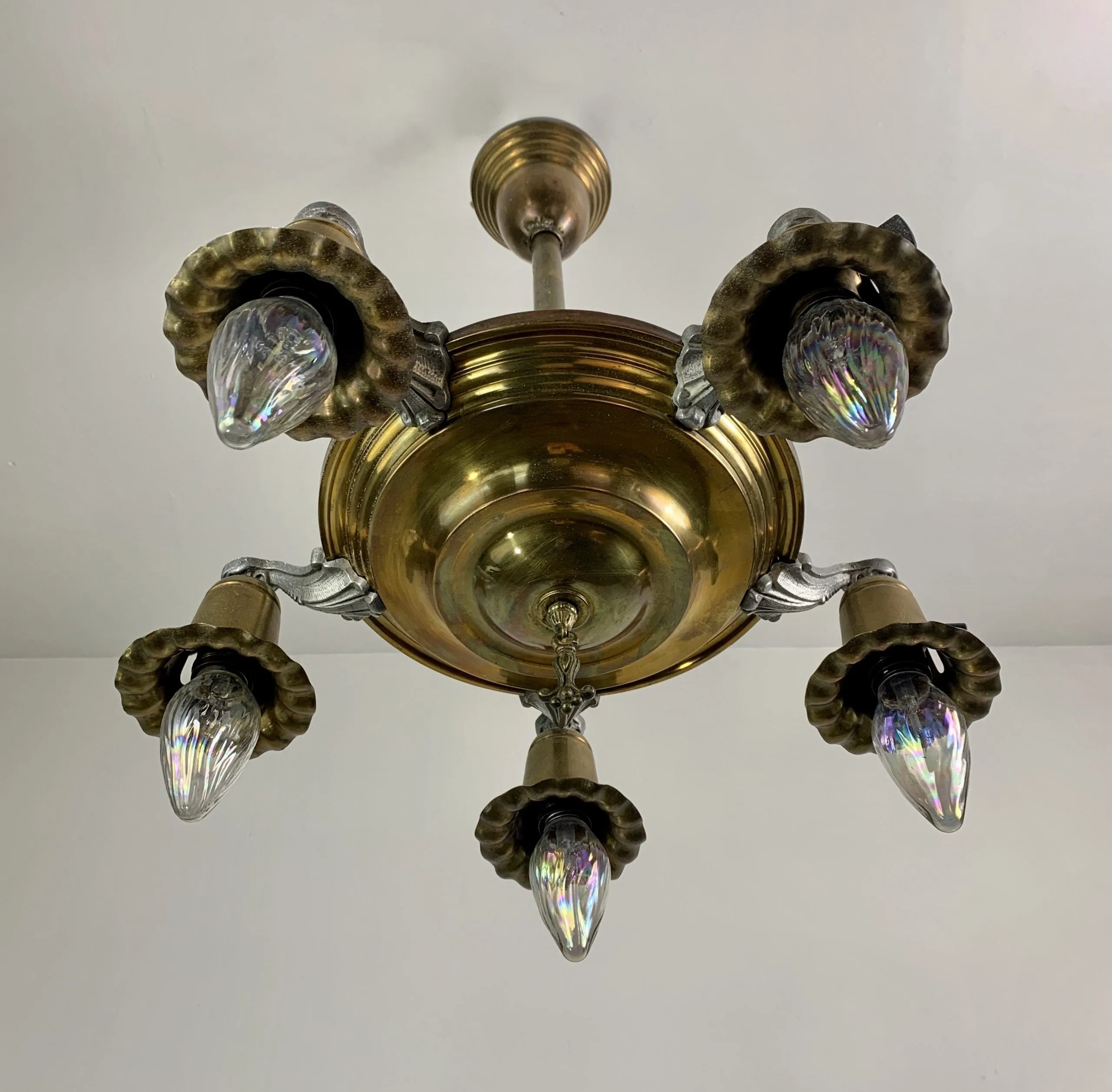 Hanging Light, Chandelier, Brass, Vintage, 4 - Light