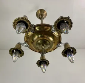 Hanging Light, Chandelier, Brass, Vintage, 4 - Light