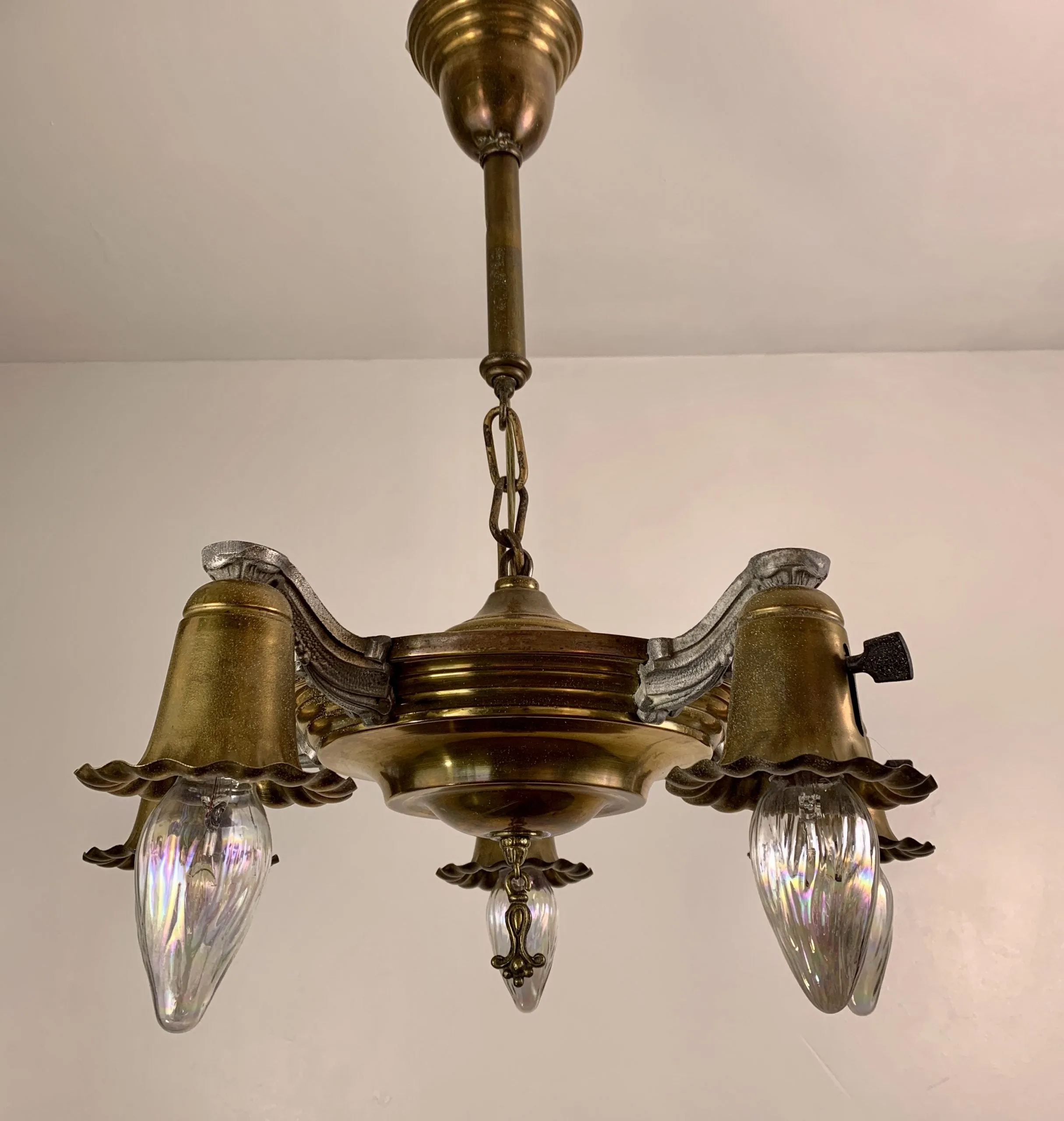 Hanging Light, Chandelier, Brass, Vintage, 4 - Light