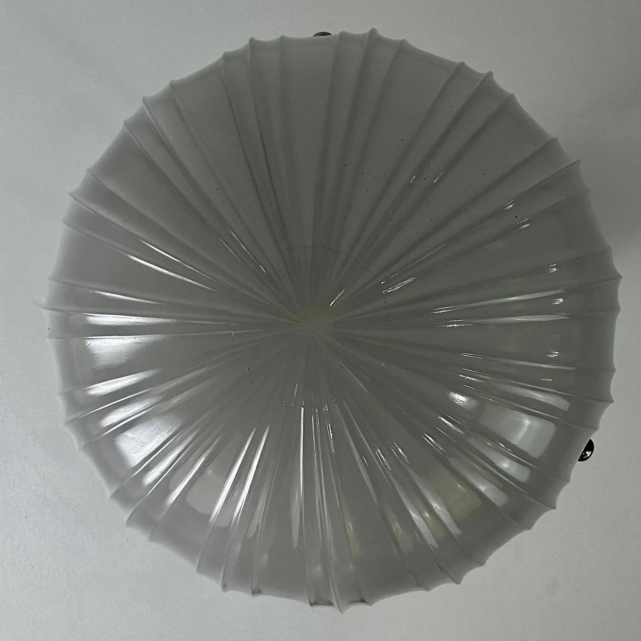 Hanging Light, Ribbed Milk Glass Bowl, Triple Chain in Nickel