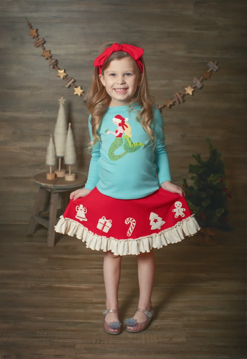 Lemon Loves Lime Girls Pastel Turquoise Tee Shirt - Santa Mermaid