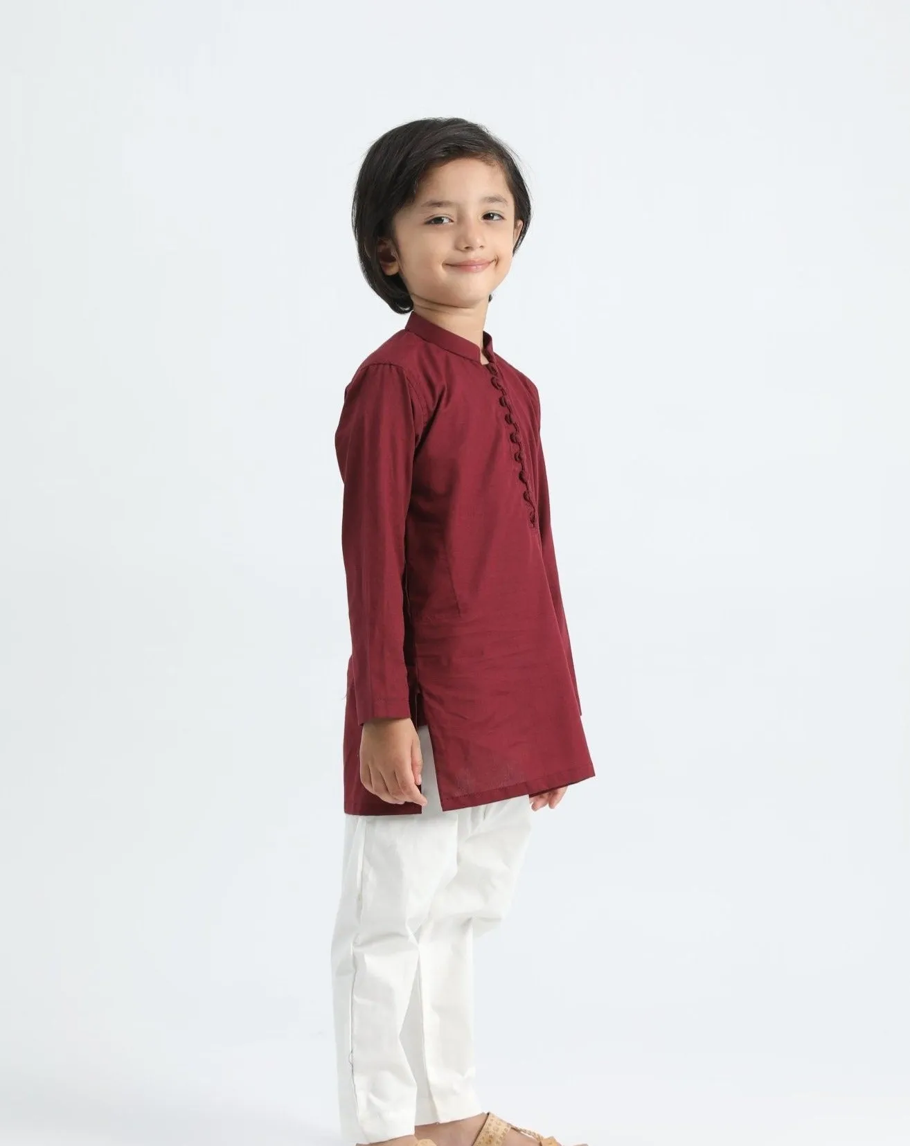 Maroon Cotton Kurta Trouser - Kids