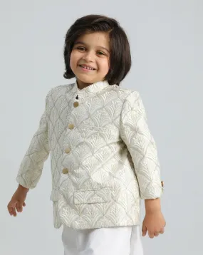 Off White Kurta Trouser with Sequin Embroidered Prince Coat - Kids