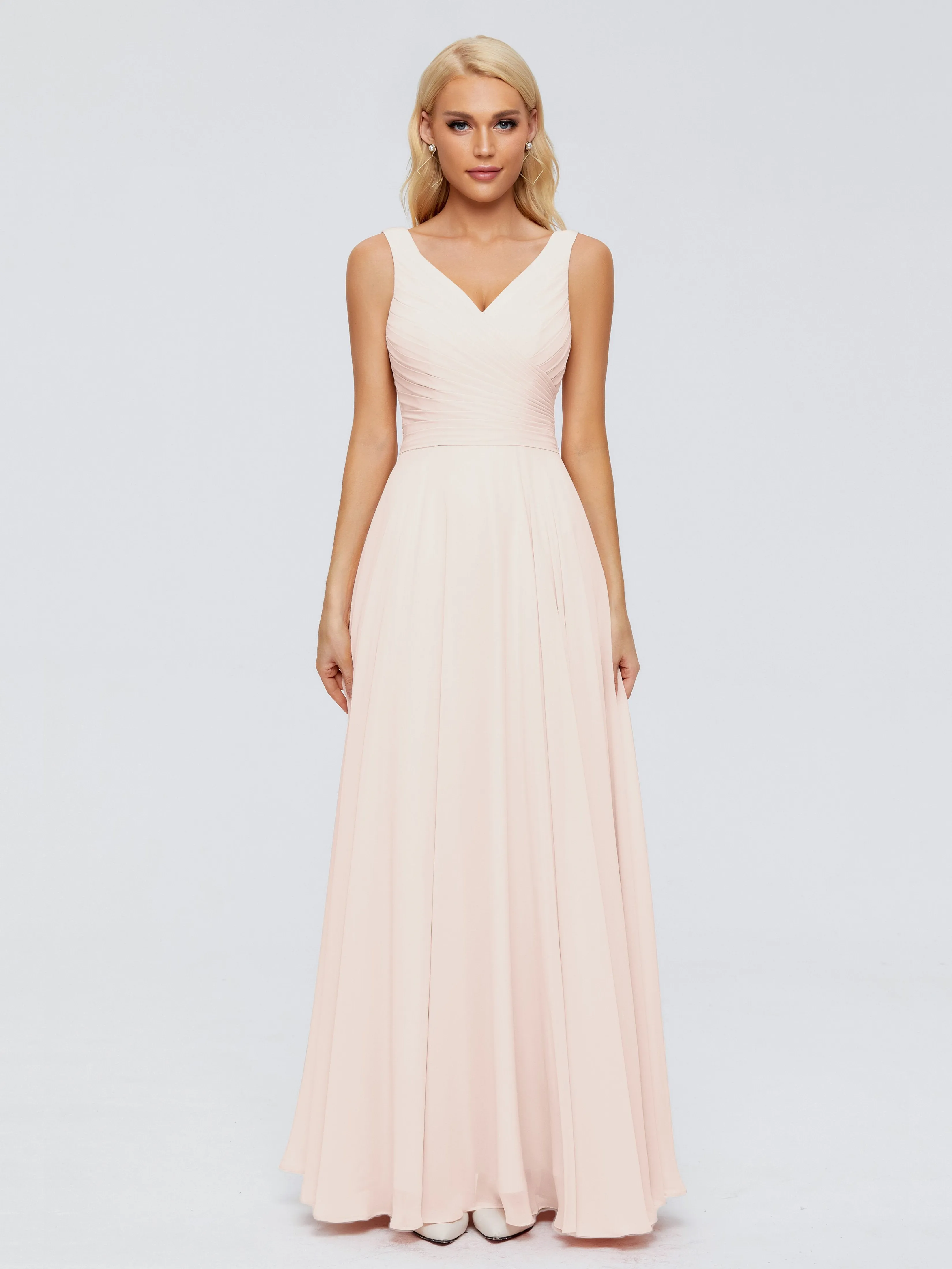 Pearl Pink Bridesmaid Dresses Ryleigh Flowy Chiffon Bridesmaid Dresses With Bow