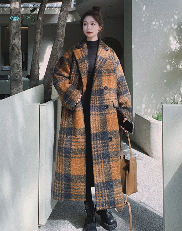 Retro Plaid Woolen Tartan Winter Thickened High-End Women's Coat