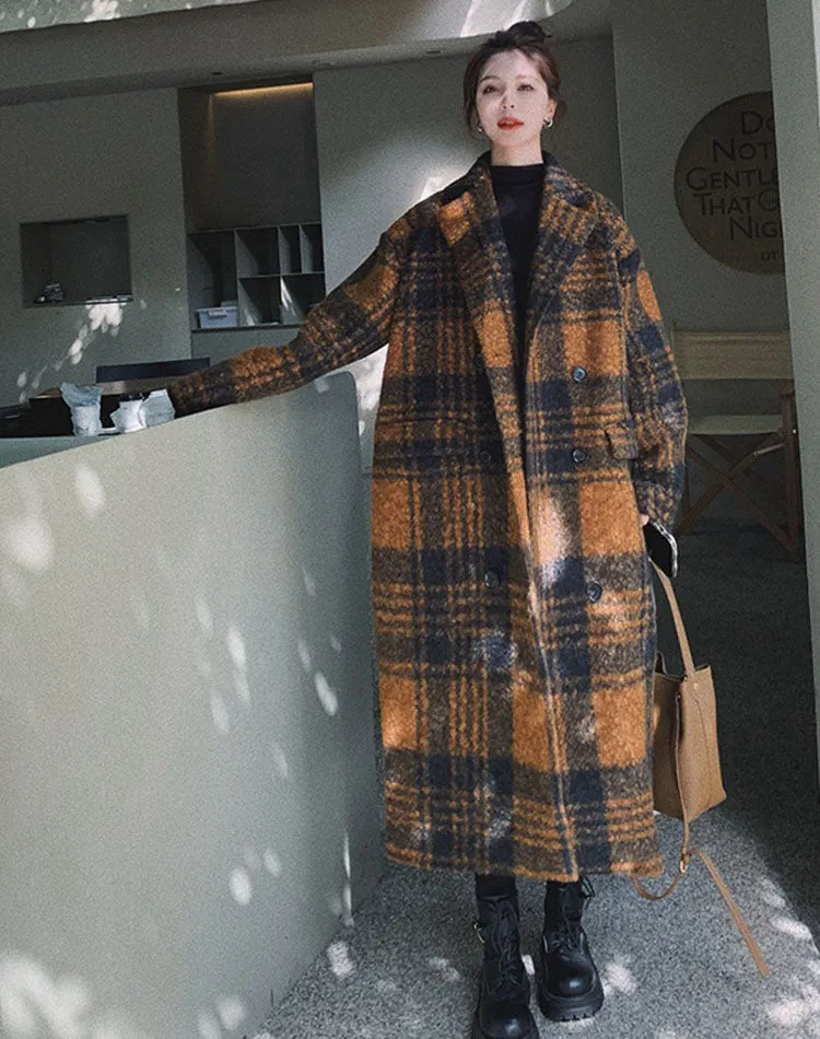 Retro Plaid Woolen Tartan Winter Thickened High-End Women's Coat