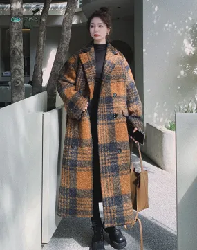 Retro Plaid Woolen Tartan Winter Thickened High-End Women's Coat