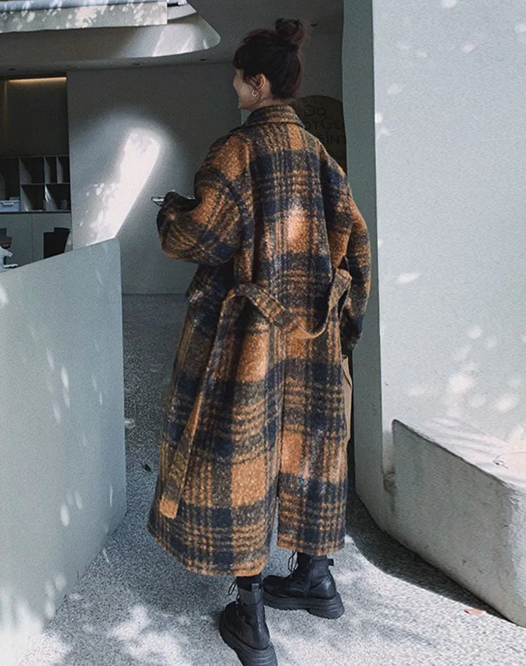 Retro Plaid Woolen Tartan Winter Thickened High-End Women's Coat