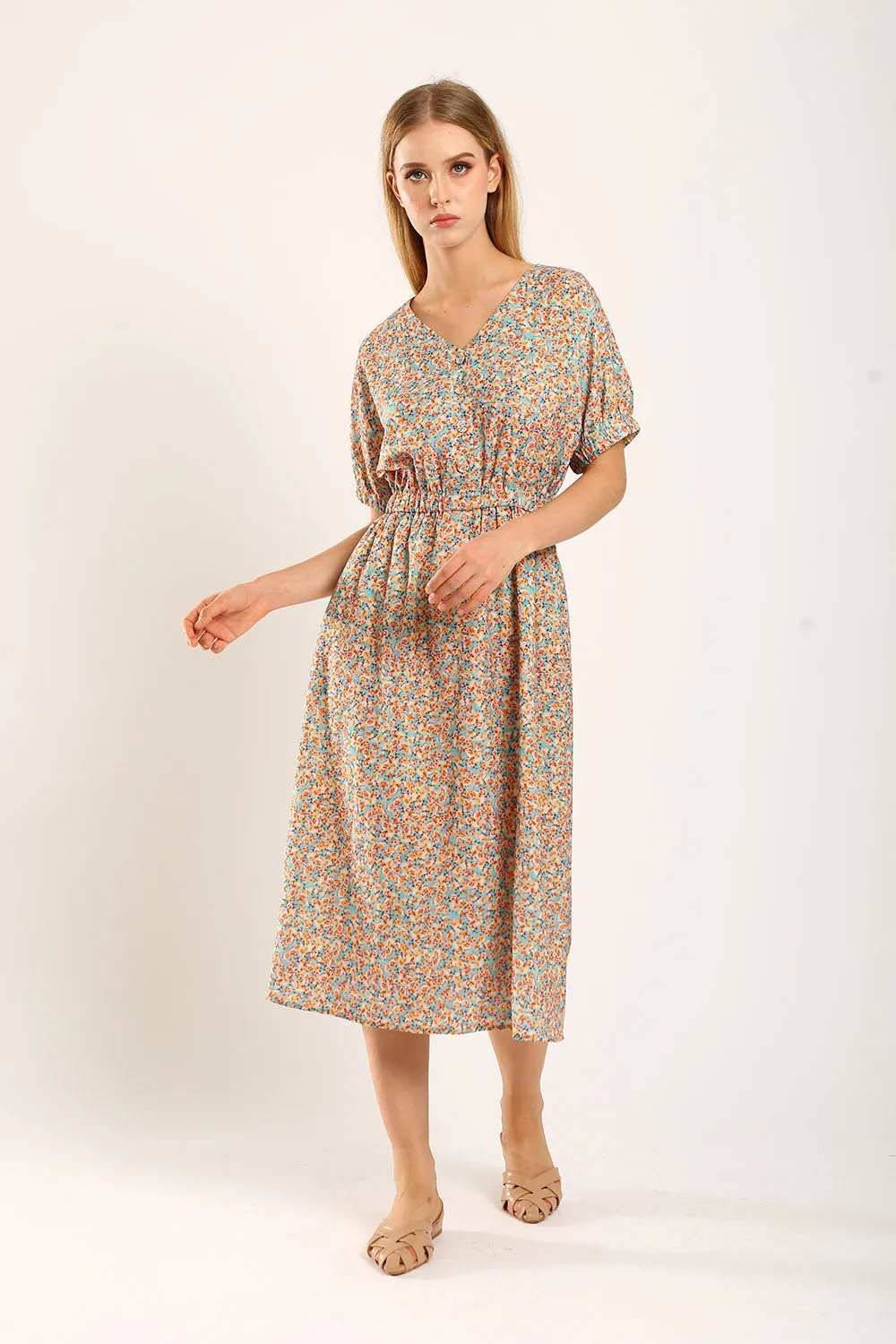 Samantha Midi Dress in Mandarin Floral