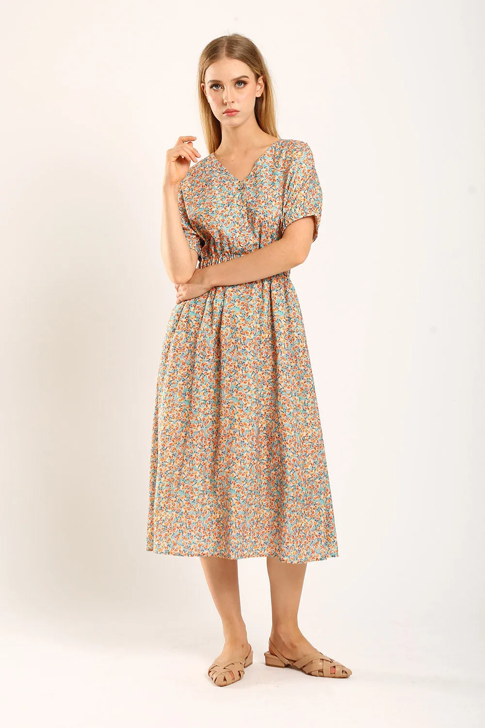 Samantha Midi Dress in Mandarin Floral
