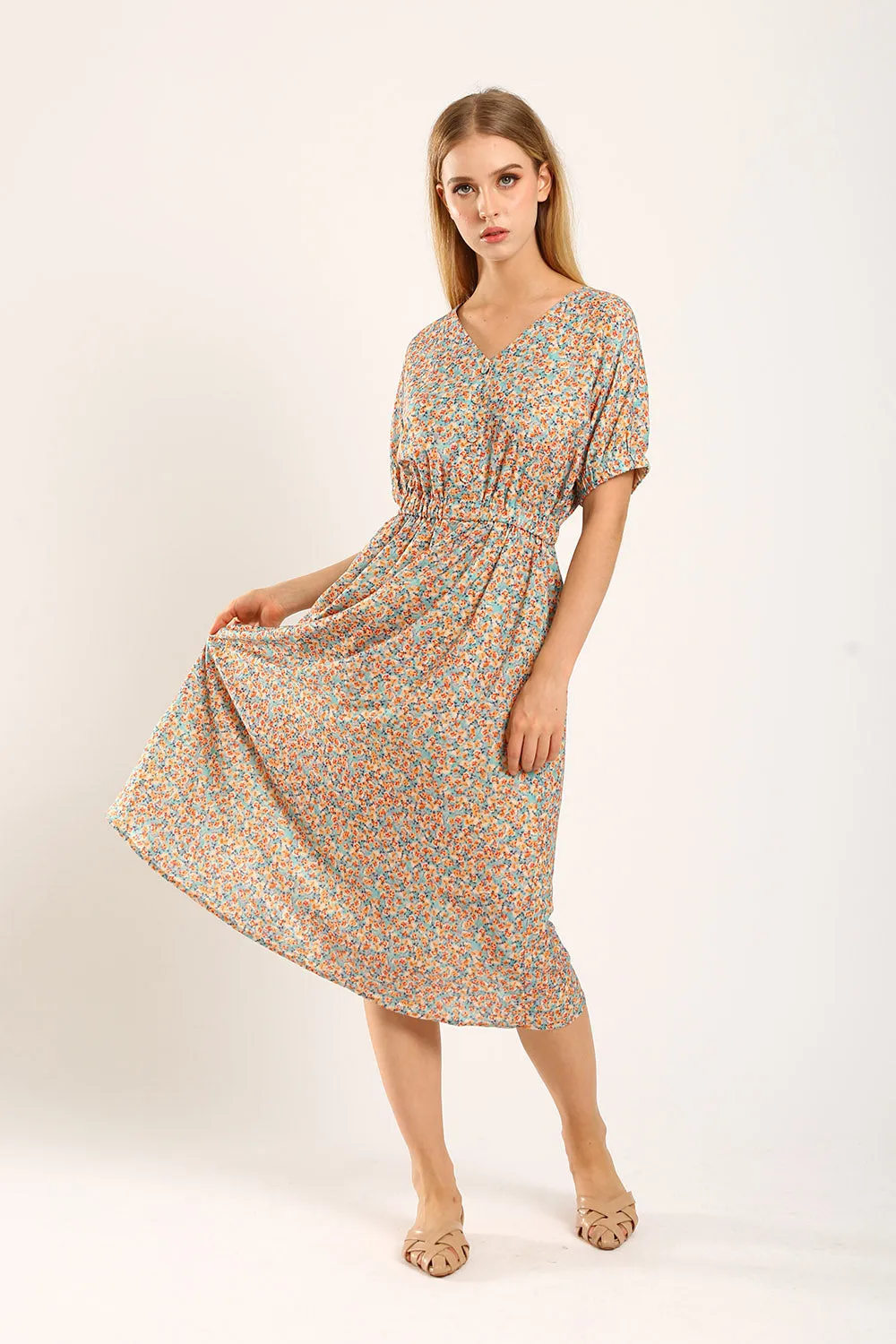 Samantha Midi Dress in Mandarin Floral