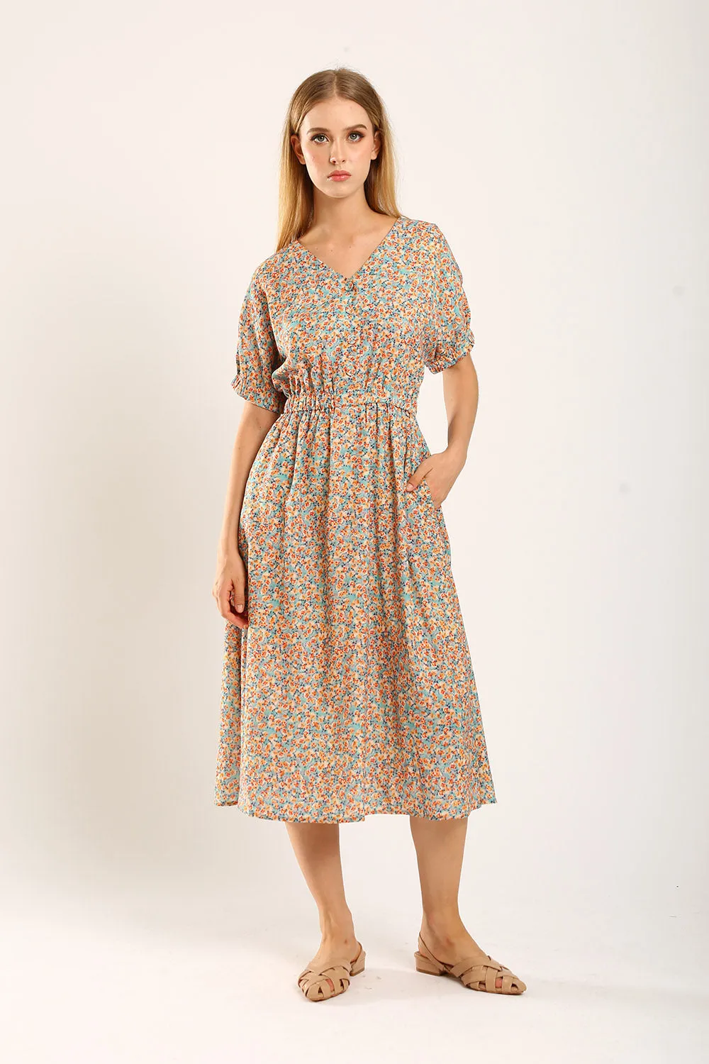 Samantha Midi Dress in Mandarin Floral