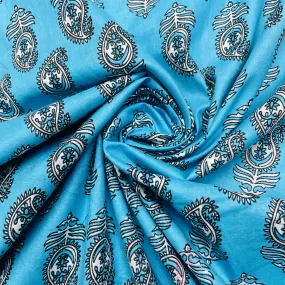 Sky Blue Paisley Print Cotton Fabric