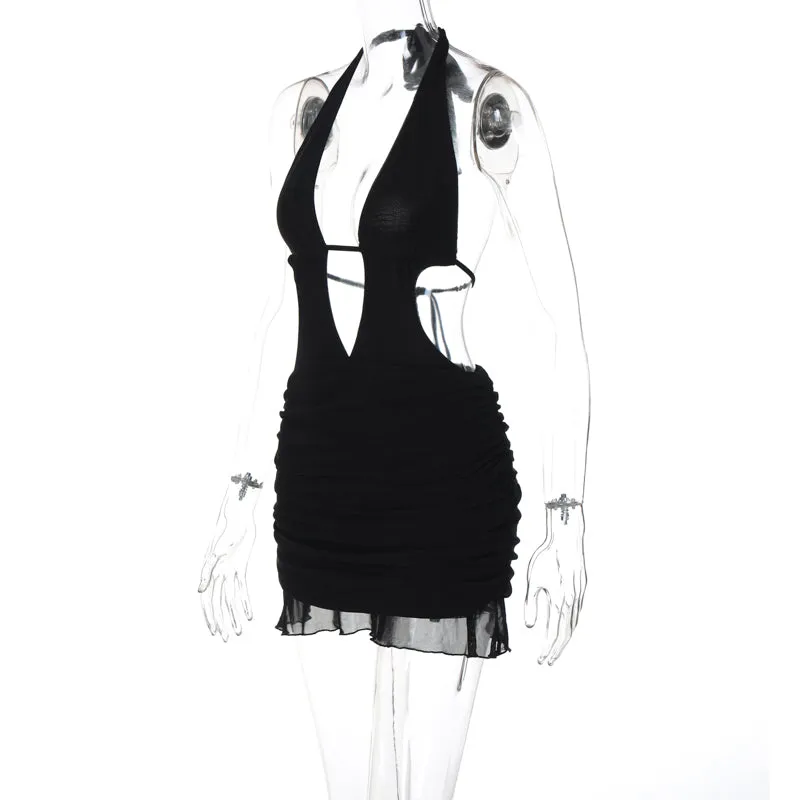 Vvsha Elspeth Deep Neck Backless Mini Dress