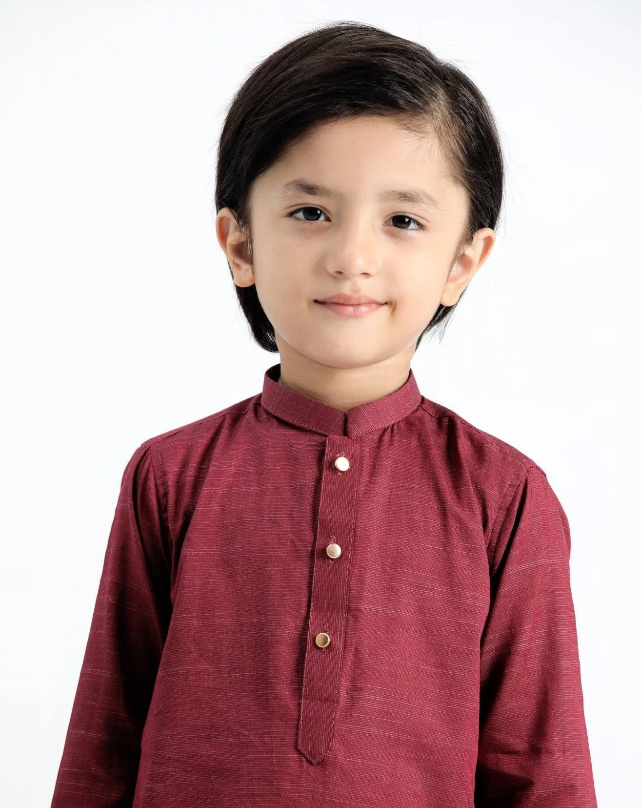 Wine Cotton Kurta Trouser - Kids