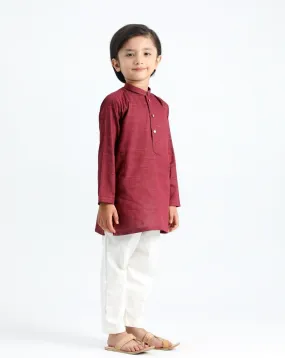 Wine Cotton Kurta Trouser - Kids