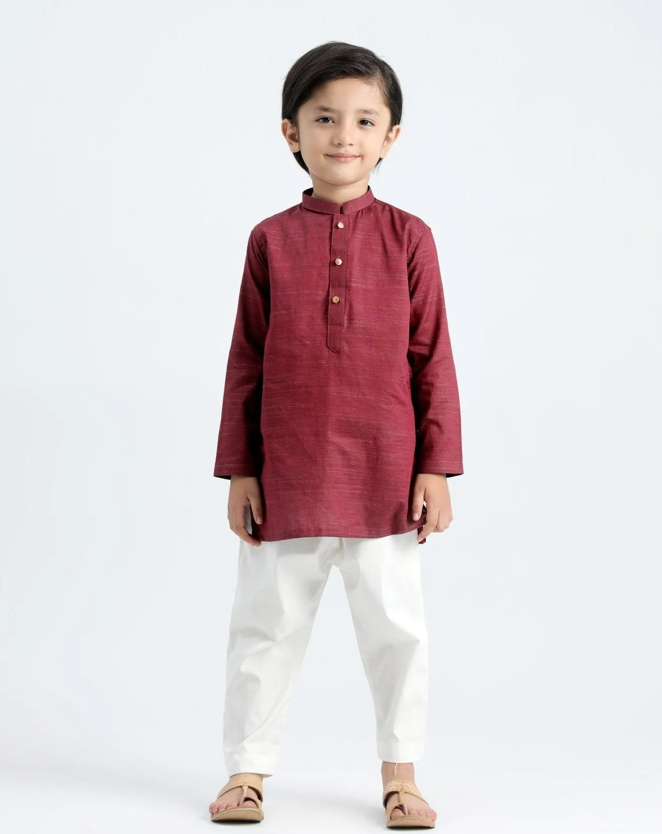 Wine Cotton Kurta Trouser - Kids
